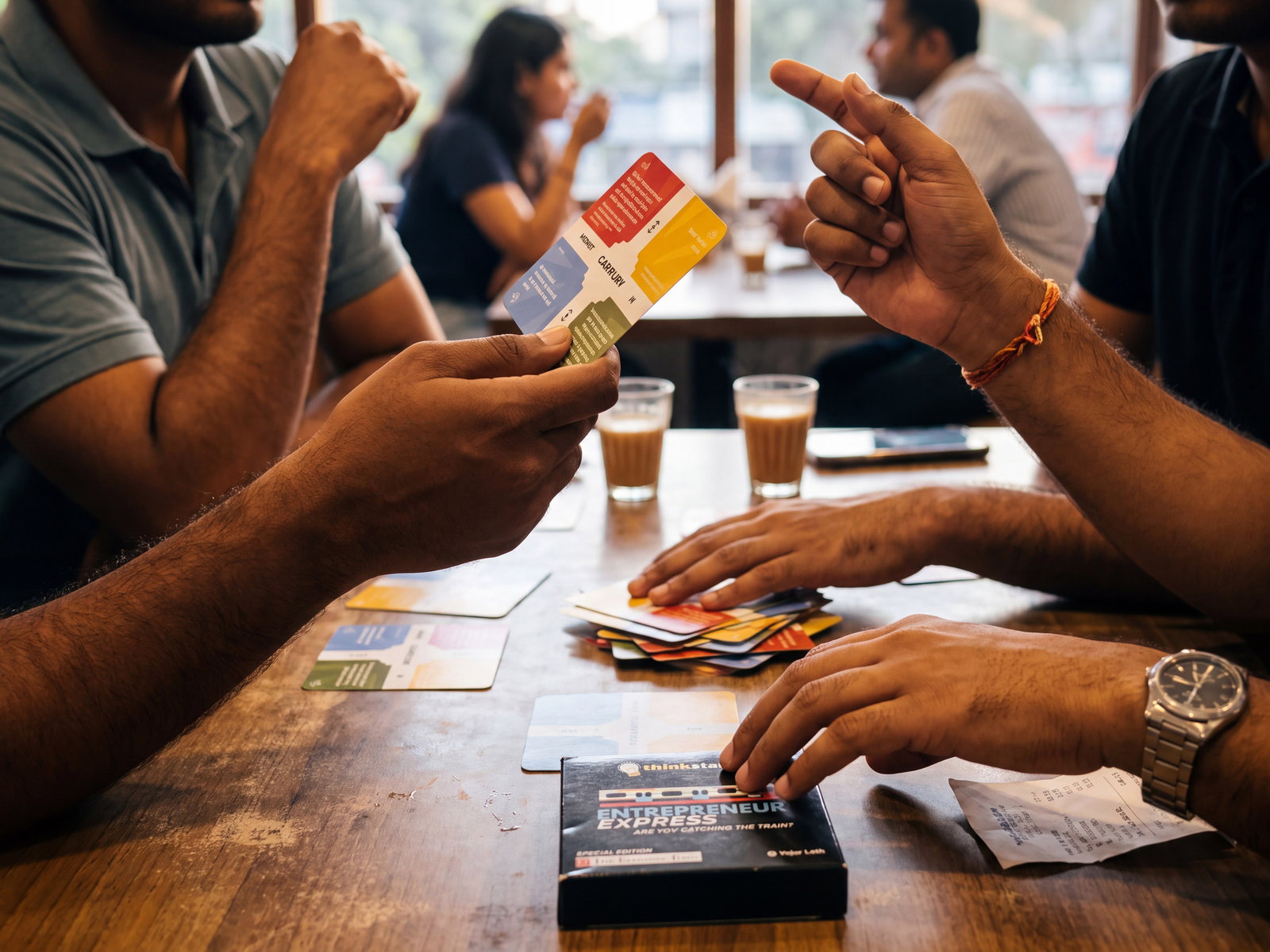 Entrepreneur Express being played at a busy cafe table