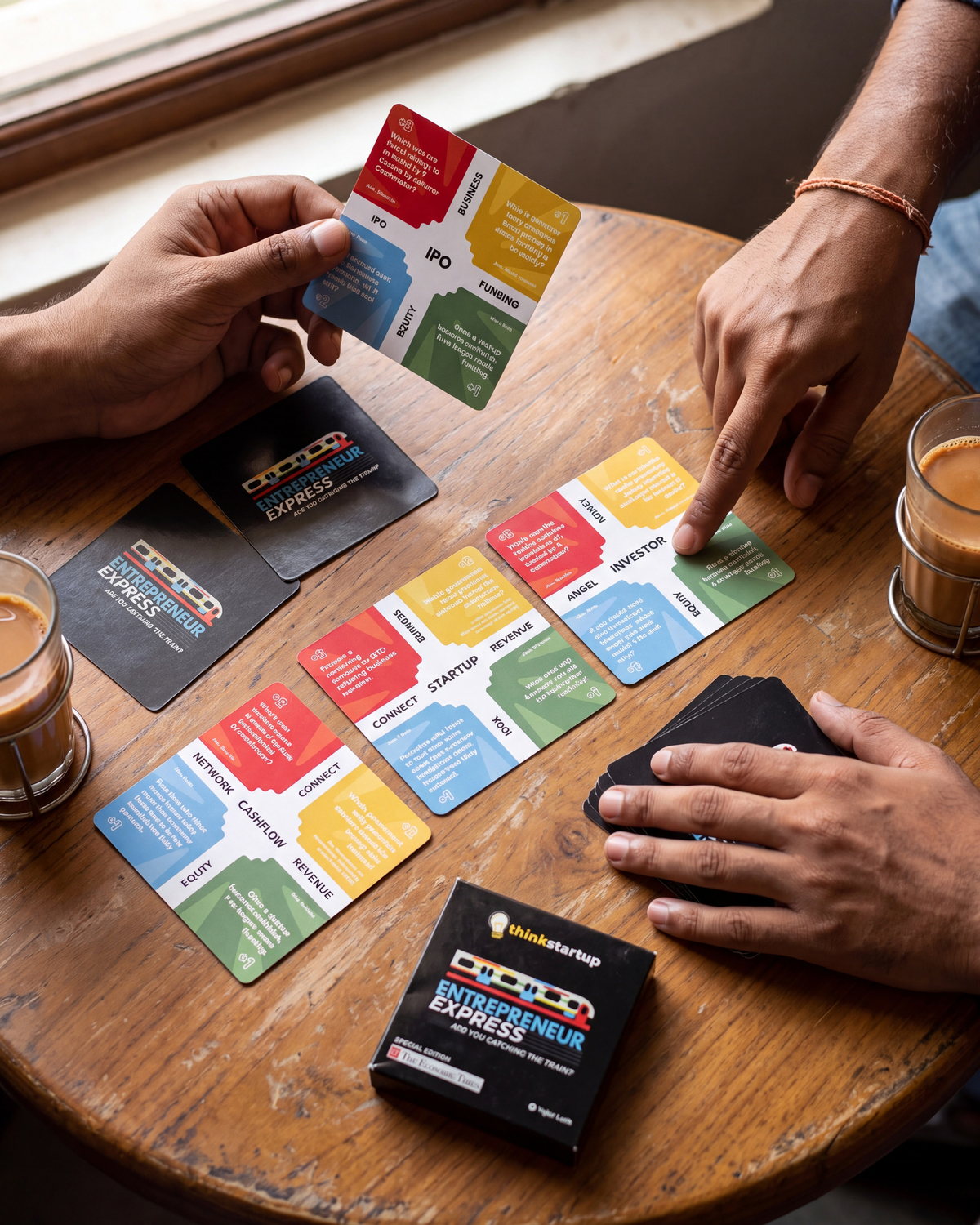 A player describing the centre word while the table listens