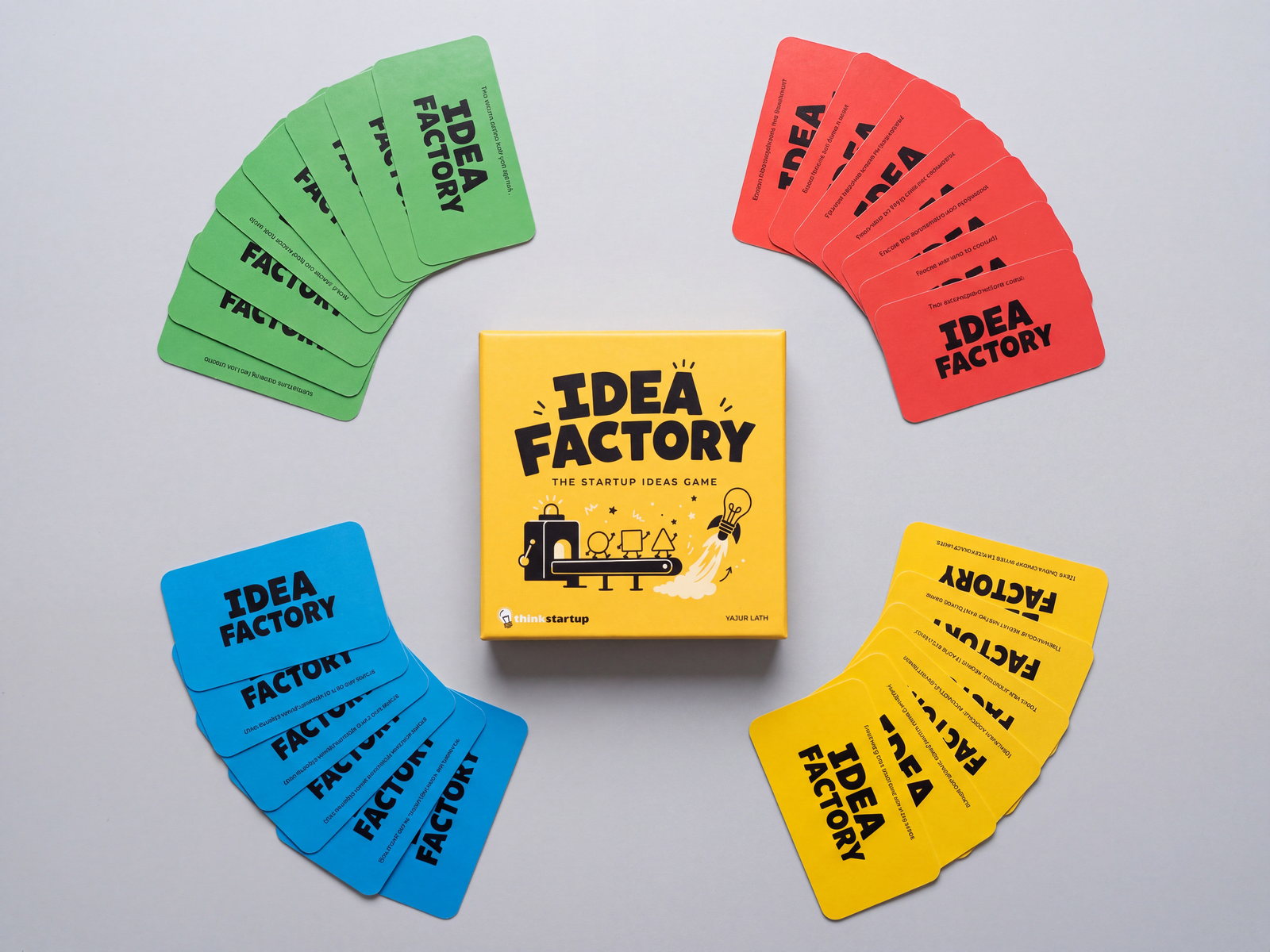 The Idea Factory decks fanned out by colour