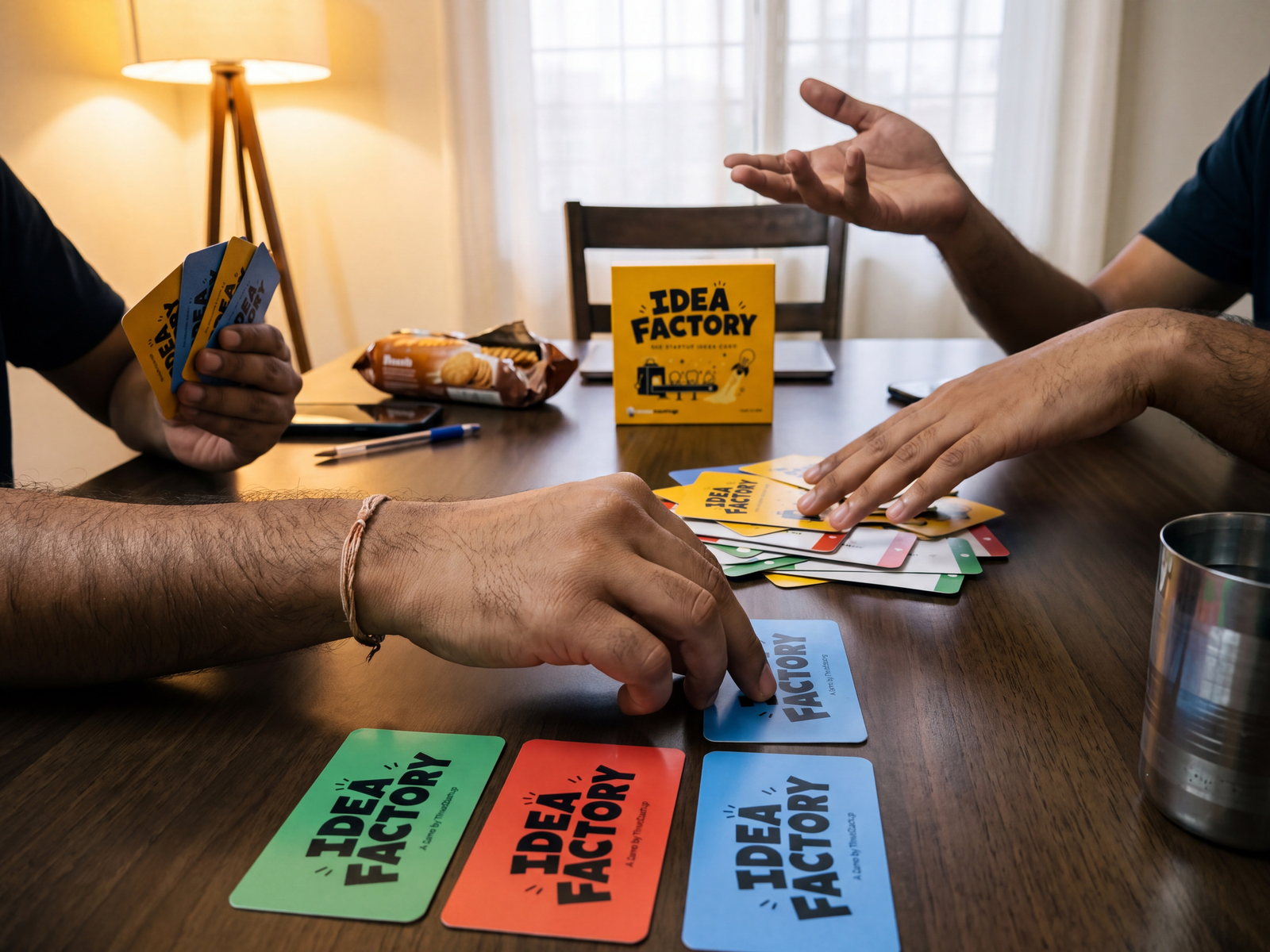 A table mid-pitch during a round of Idea Factory